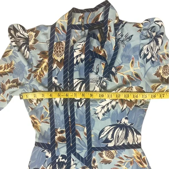 NWT BCBGMaxAzria Ashley Blue Liberty Floral Print TieNeck Long Sleeve Maxi Dress - Picture 10 of 16